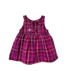 Vintage Mc Kids 18M Magenta Plaid Flannel Dress Floral Embroidery Cotton 90s